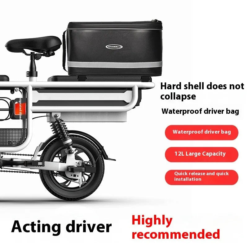 Black waterproof 12L PU leather backseat bicycle rack bag for electric cars