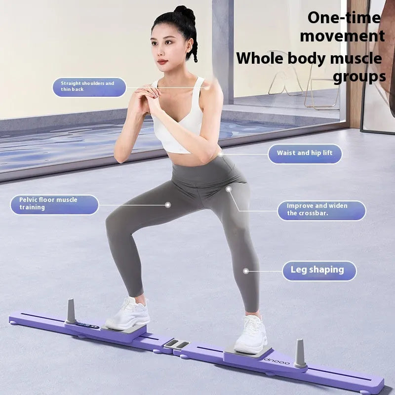 A purple split-design skiing machine trainer, an 85cm long board for home cardio exercise.
