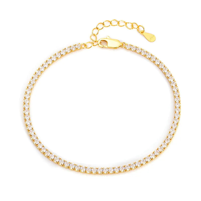 Geometric silver bracelet with zircon inlay, white gold finish, 3mm stone on a flat surface