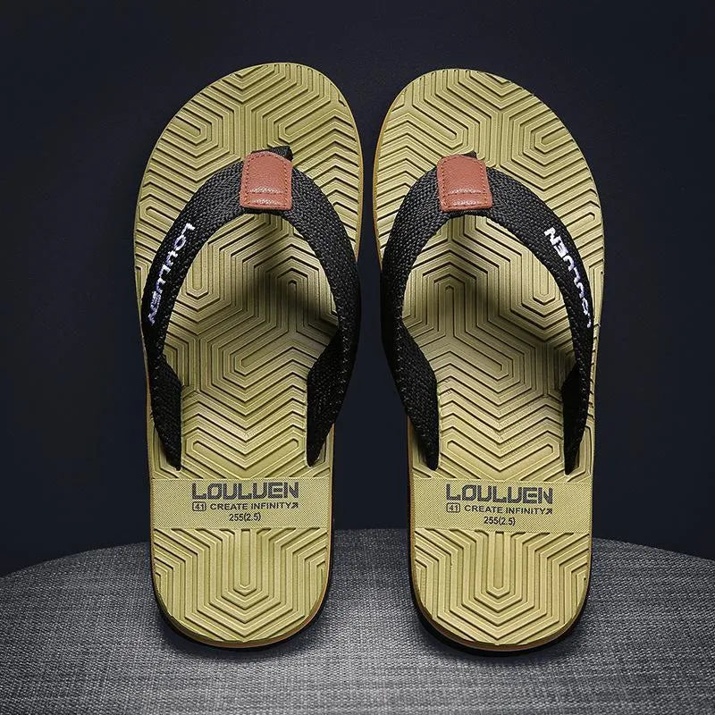 Men's flip flops in matcha green with an EVA upper and textured PVC sole.