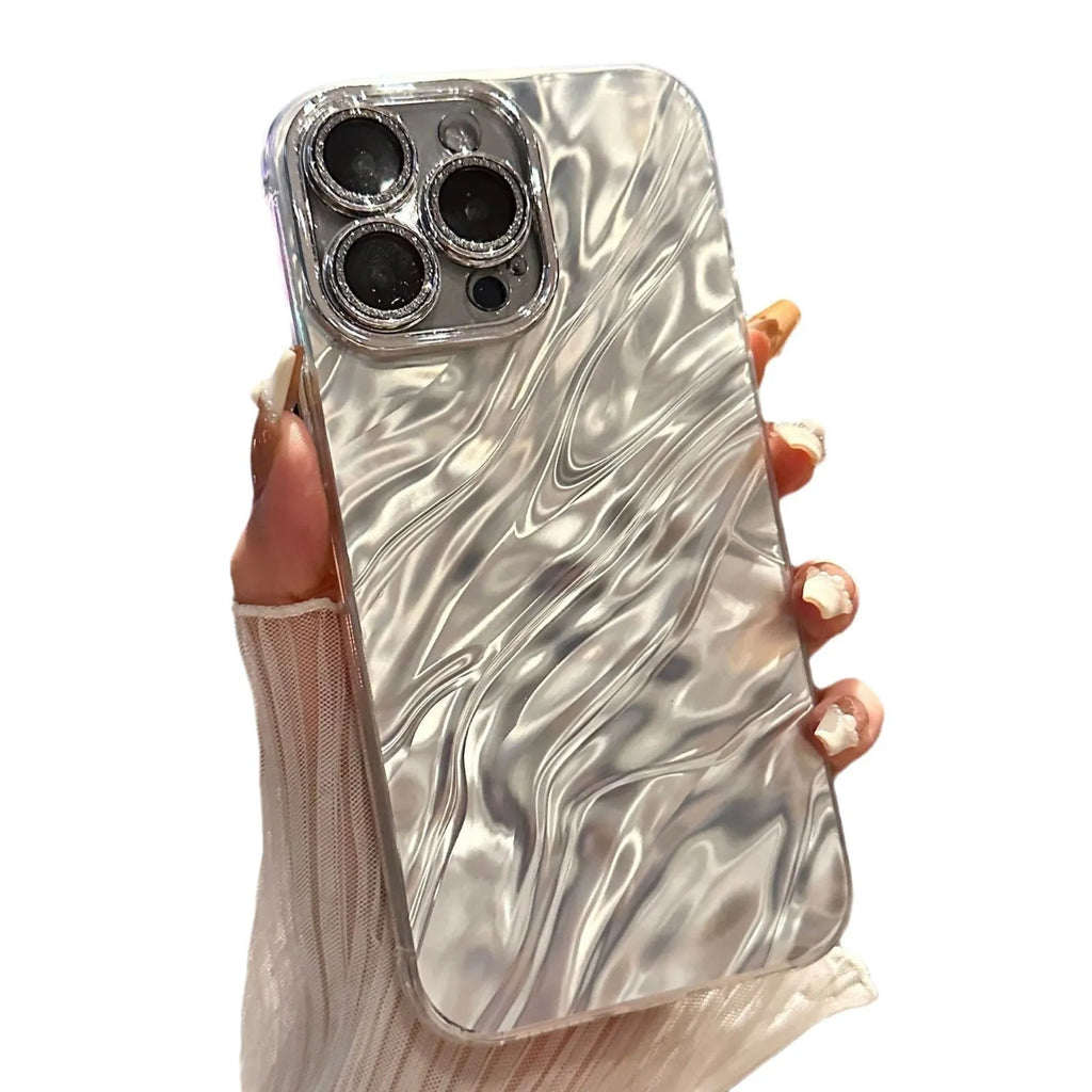 Water ripple IMD glitter fine hole translucent PC phone case for iPhone, anti-fall protection, available in white purple green blue black silver gray