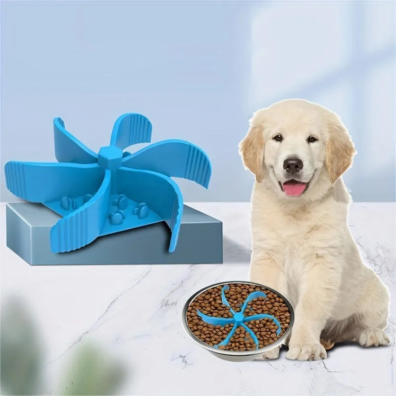 Blue silicone pet slow feeder bowl with suction cup and textured licking mat surface