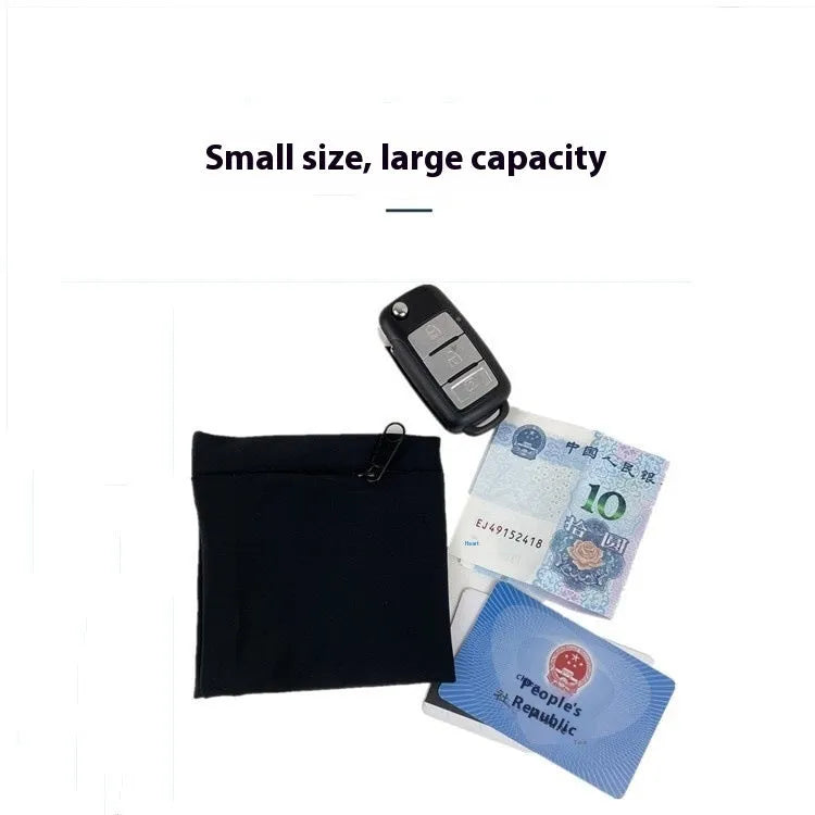 Wrist bag armband sleeve showing 10cm by 10.5cm phone compartment and protective packaging.