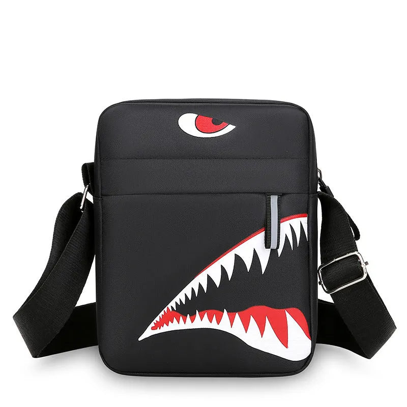 Men's small Oxford cloth crossbody bag with animal print pattern in black, grey or green colours