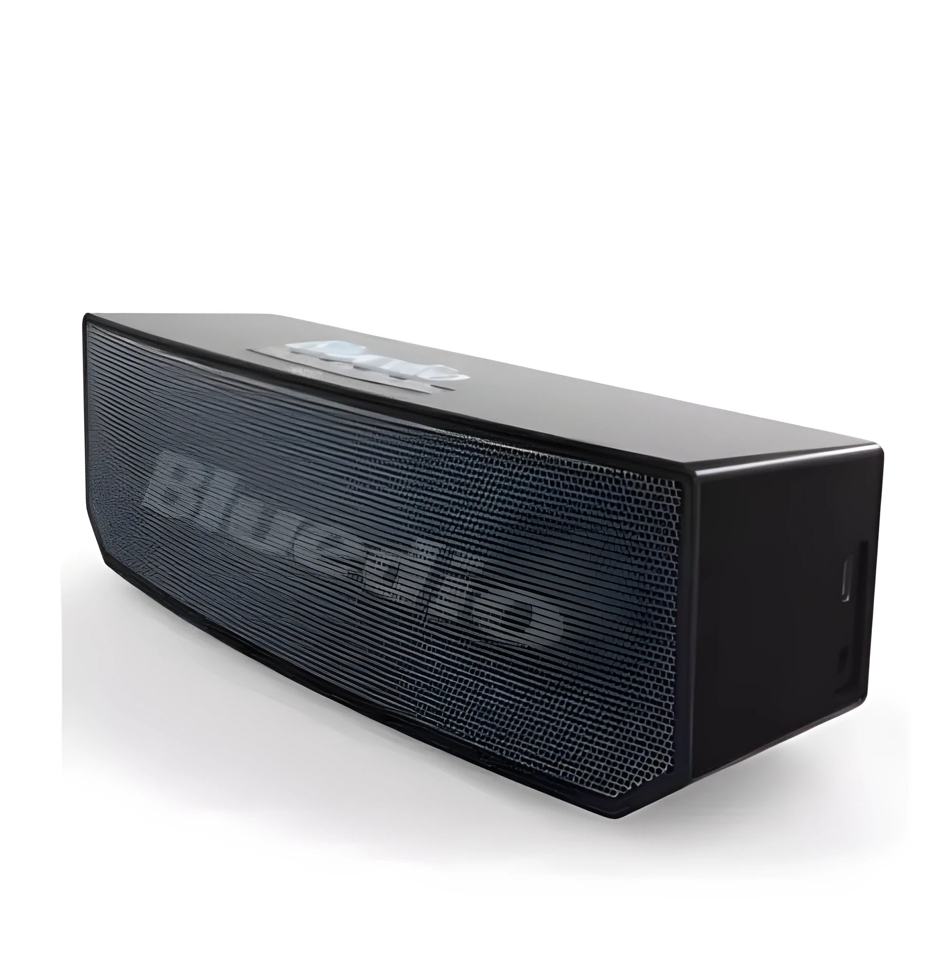 Black BS-6 Google Assistant Bluetooth smart speaker on a surface, showing its compact rectangular design.