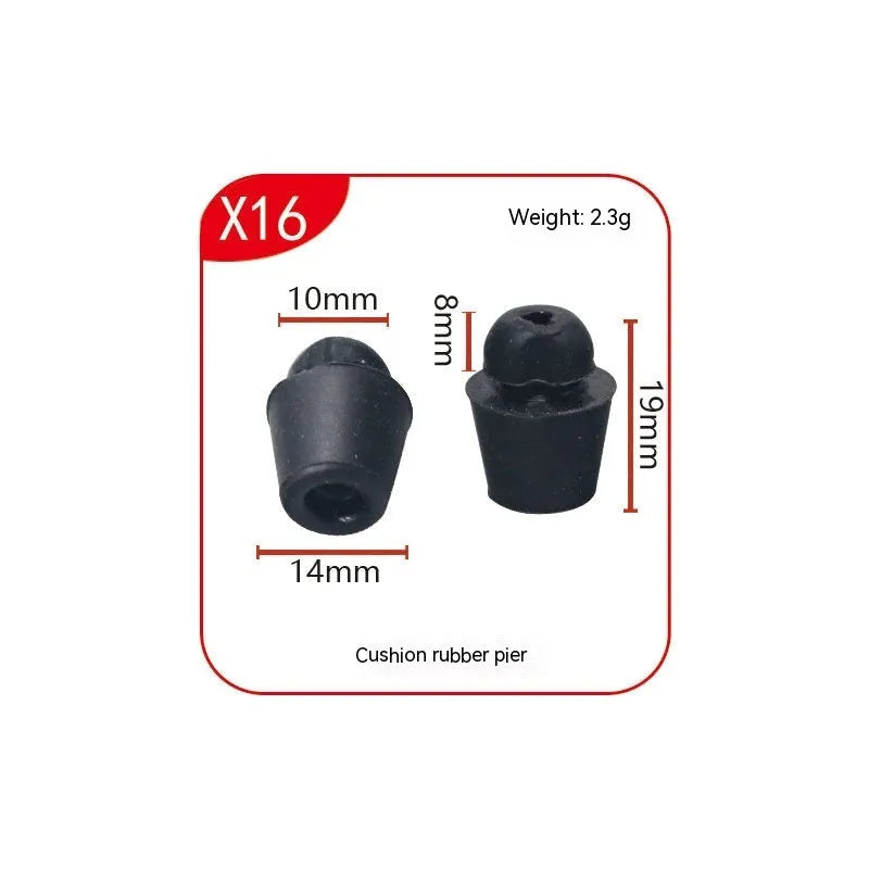 Ten X16 coloured rubber automobile shock absorption clips for universal vehicle damping applications