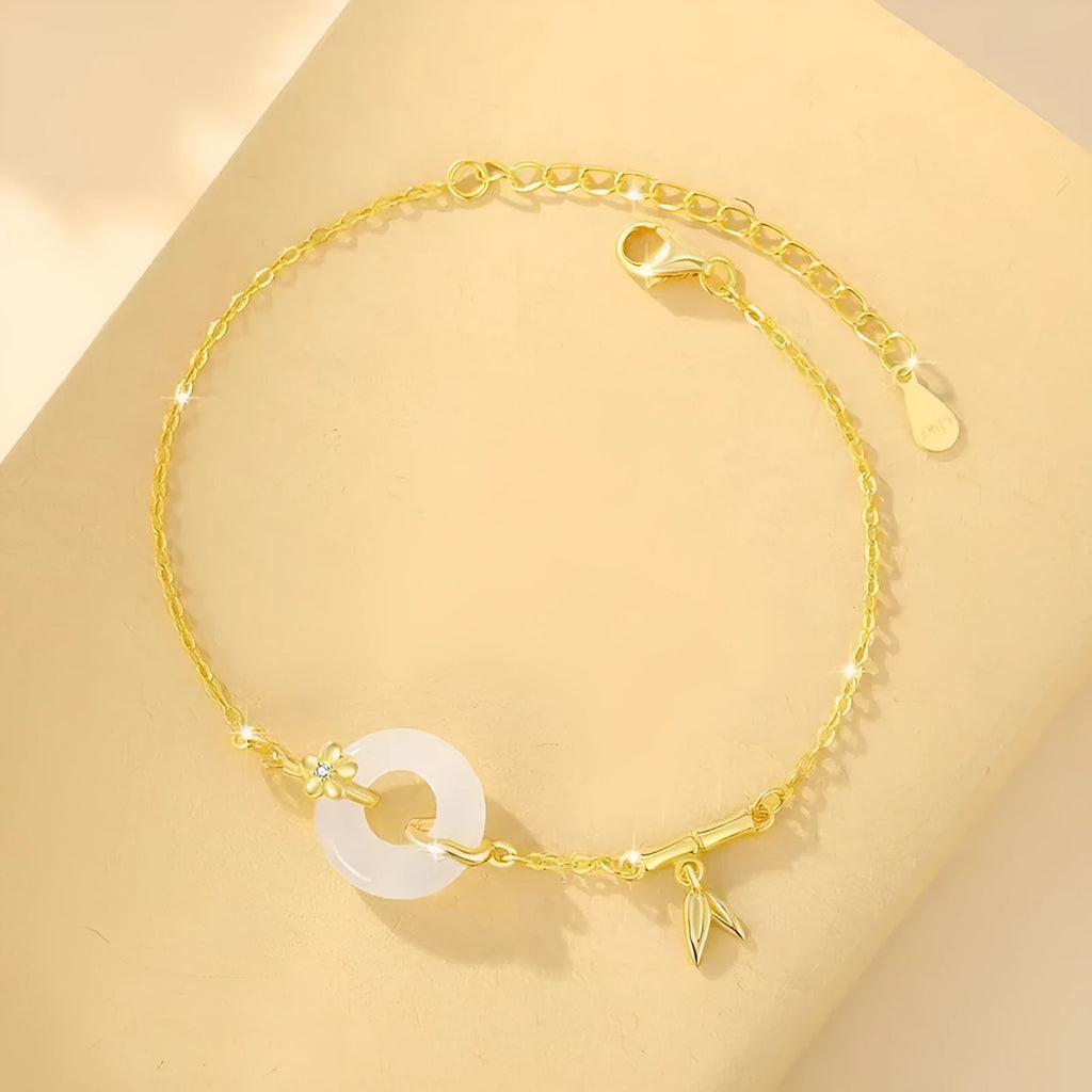 Silver electroplated white chalcedony bracelet with peace buckle and starry sky design