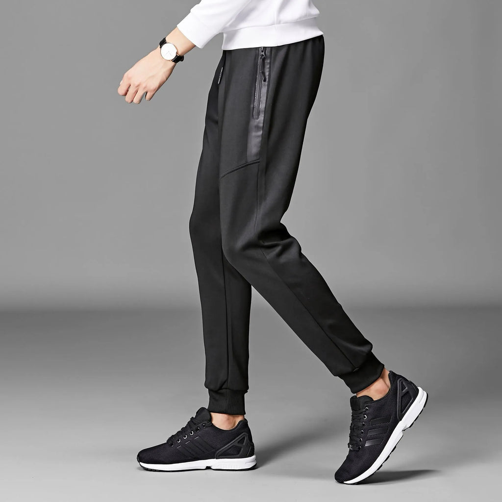 Men's casual fleece-lined cone trousers in black, South Korean silk fabric, winter wear with belt