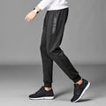 Men's casual fleece-lined cone trousers in black, South Korean silk fabric, winter wear with belt