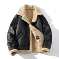 Black men's winter fleece-lined PU leather coat, short retro style, sizes M to 5XL