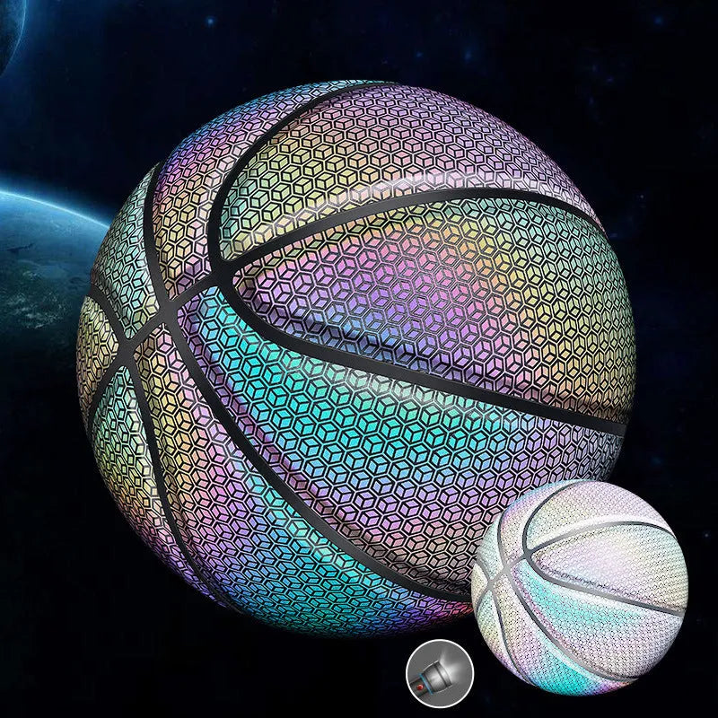 Glowing fluorescent basketball number 7 size with wear-resistant PU soft leather surface