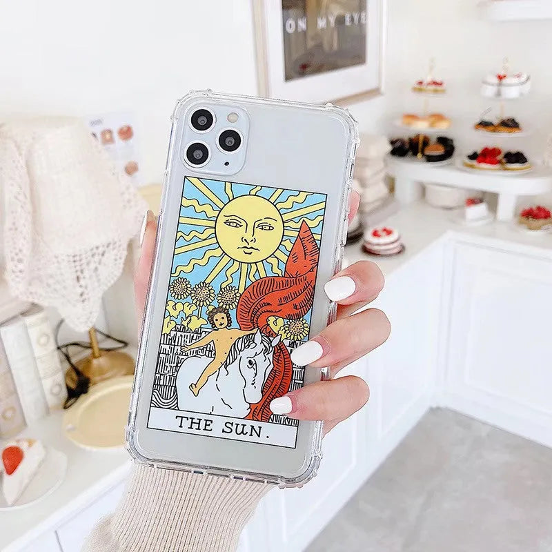 Creative Mythology Comic iPhone case with retro cartoon graffiti design in sun or moon colour