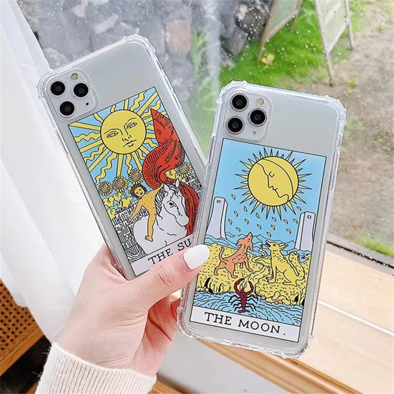 Creative Mythology Comic iPhone case with retro cartoon graffiti design in sun or moon colour