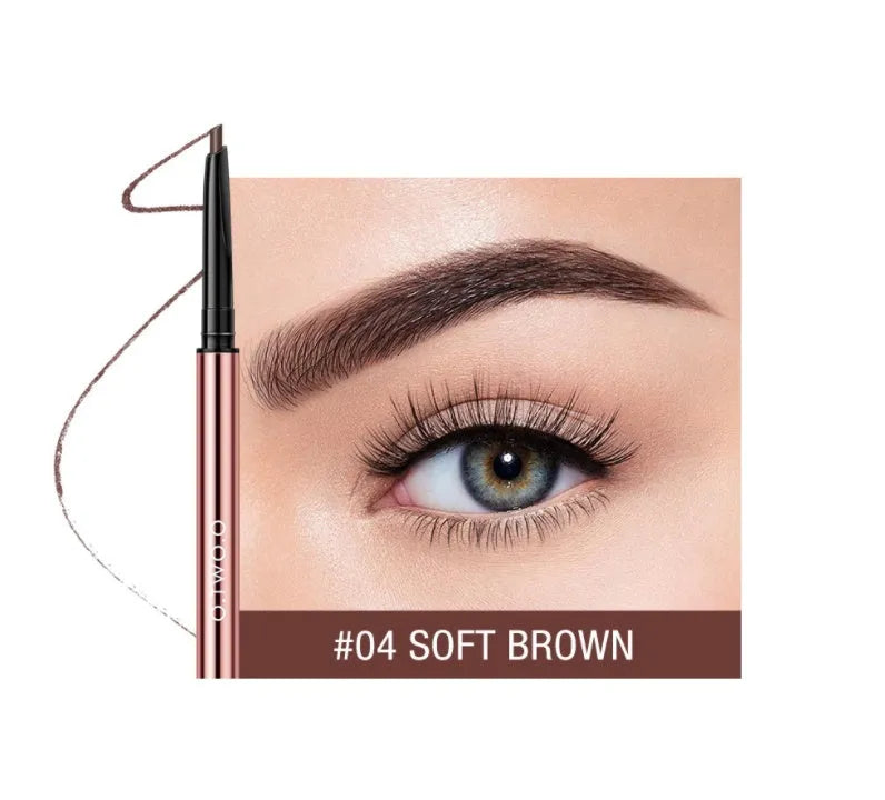 Eyebrow make-up stick in a colour box, showing the six shade options: Auburn, Blonde, Caramel, Dark Brown, Soft Brown, Taupe.