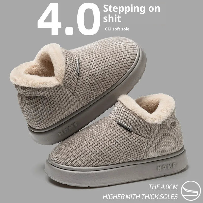 Women's ankle wrap cotton slippers plush upper non-slip EVA sole available in green khaki pink brown gray