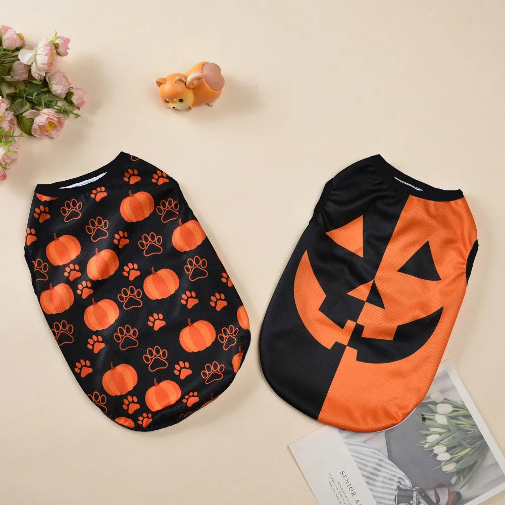 Halloween pet costume with pumpkin designs for dogs and cats in polyester material