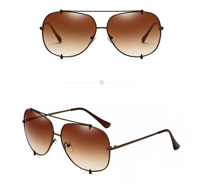 Metal frame UV400 sunglasses with wolf claw rivet, gold frame with black mirror lens, for men and women