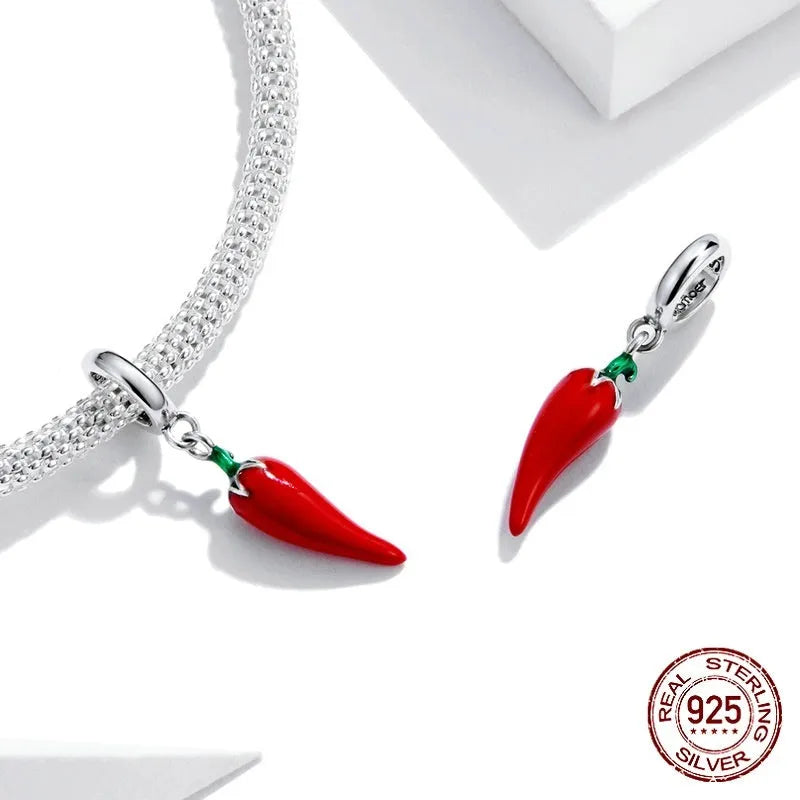 Korean style pepper pendant crafted from S925 sterling silver with leaf detailing in colour BSC461