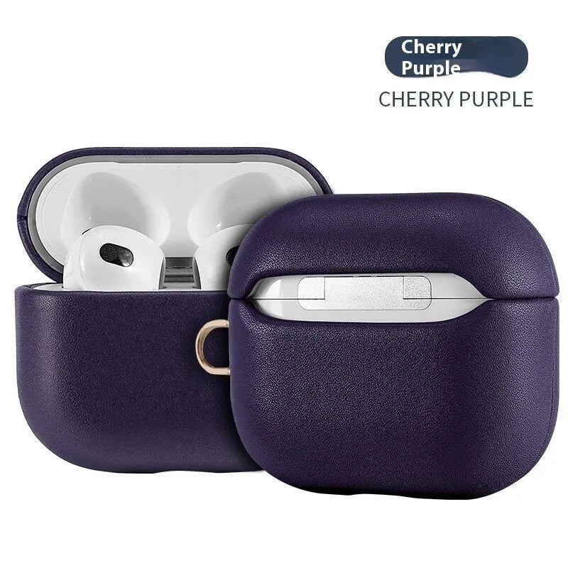 Genuine cowhide leather earphone sleeve for AirPods 3, Pro and Pro 2 with magnetic closure, shown in a listed colour