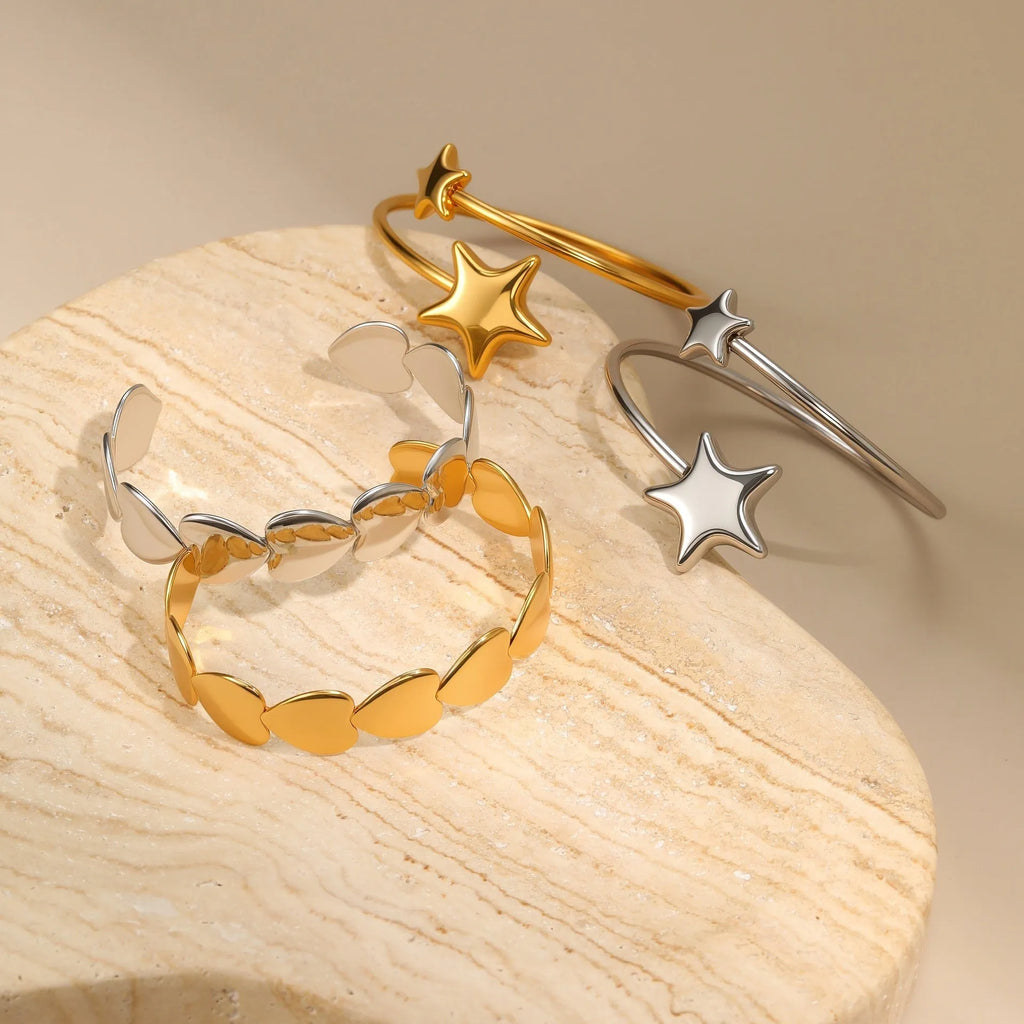 18K gold-plated stainless steel heart-shaped bracelet with opening design, non-fading finish, women's fashion accessory
