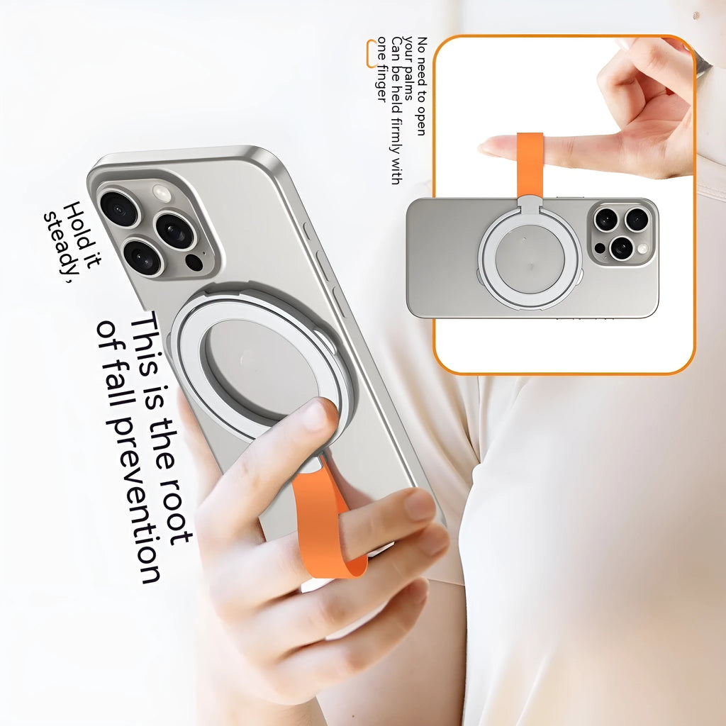 Magnetic fastened ring bracket with silicone lanyard phone holder in black