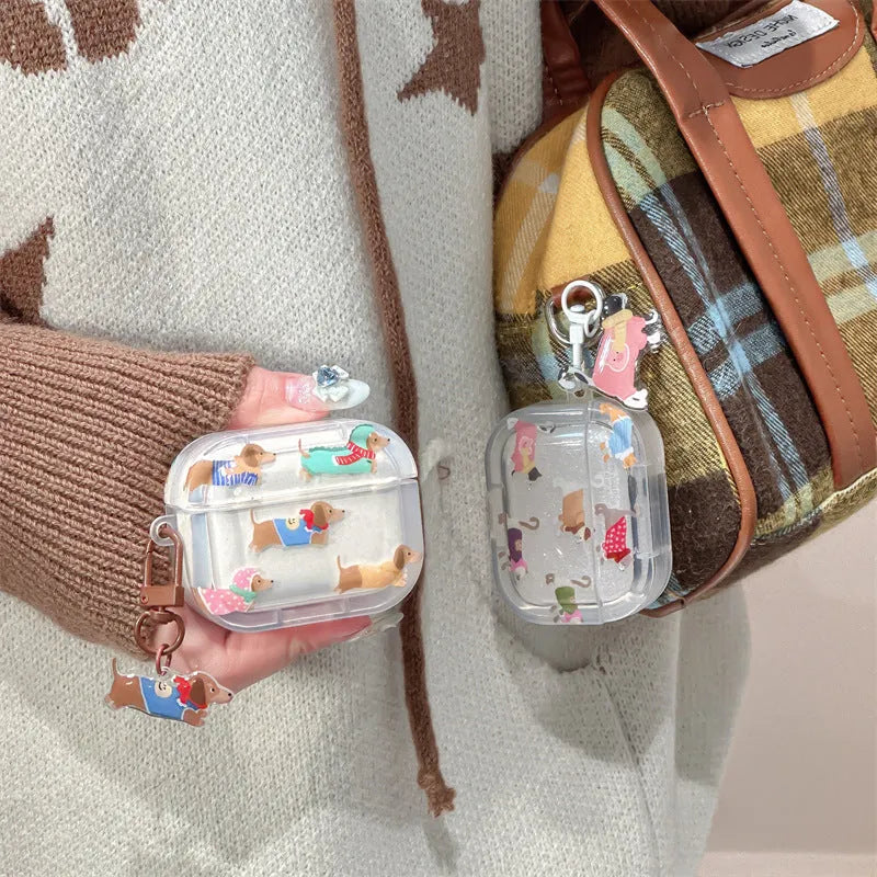Gradient sausage dog TPU soft shell earphone protective case for AirPods with embossed cartoon design