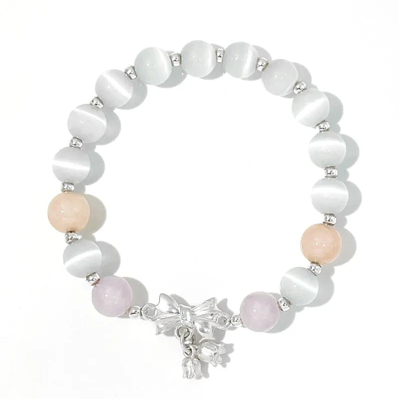 Lavender amethyst opal crystal bowknot bracelet with 10mm size and electroplated finish