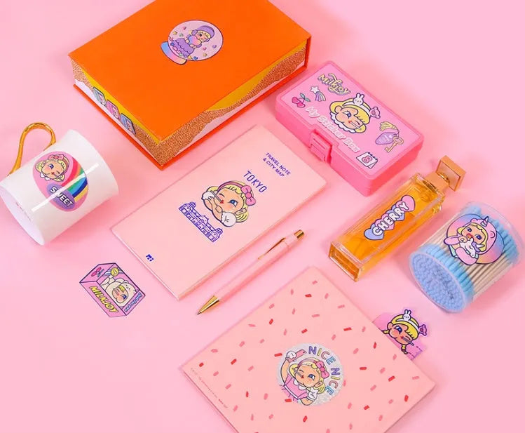 Cartoon sticker sheets with storage box showing 16 PVC comics heart designs for DIY decoration