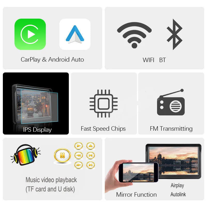7-inch portable car smart display with wireless CarPlay and Android Auto on retractable mounting bracket
