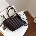Genuine leather bucket handbag in black, brown, coffee, or white, available in 40x22x15cm and 35x19x14cm sizes