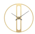 Round metal wall clock with 50cm diameter in black or gold finish on white wall