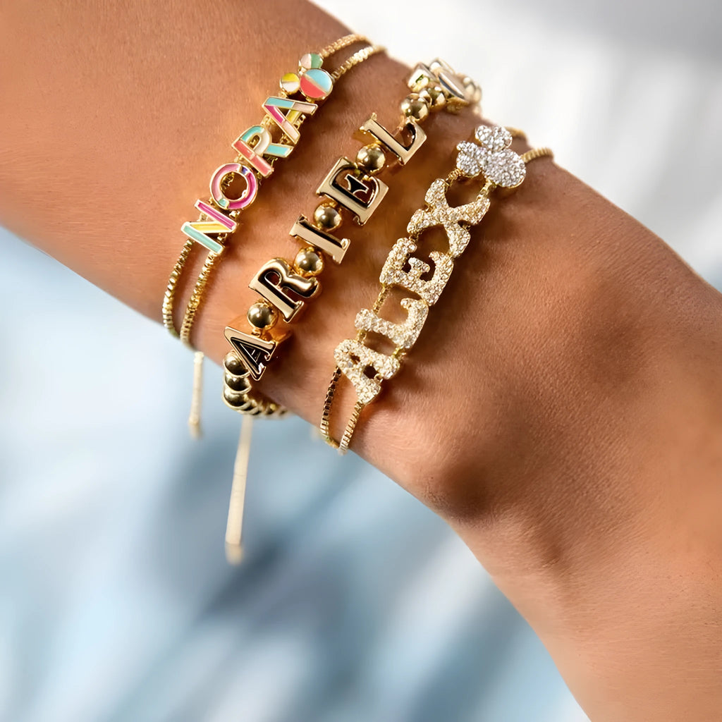 Copper bracelet with oil dripping letter pendant electroplated finish unisex minimalist jewellery