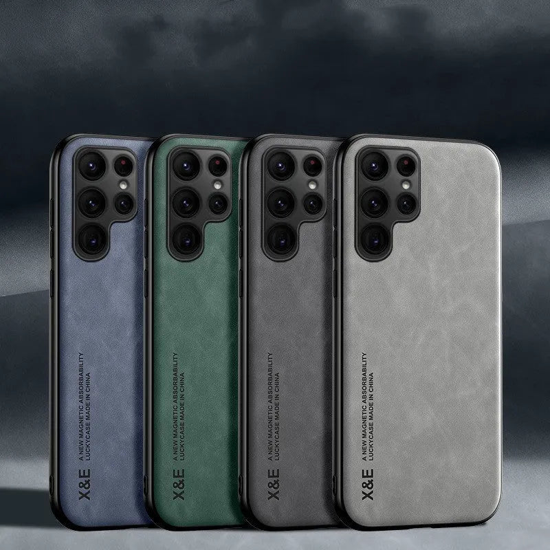 Sheep bark full cover mirror phone case for Samsung, PC and leather back cover in black, silver grey, green or blue.
