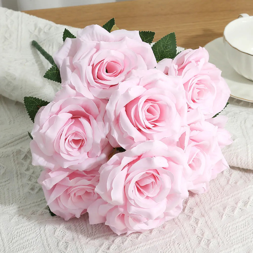 9-head artificial silk flower row in 14 colours for wedding decoration and photography props