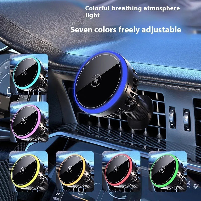 Black magnetic car wireless charger navigation rack with Type-C input and 15W output