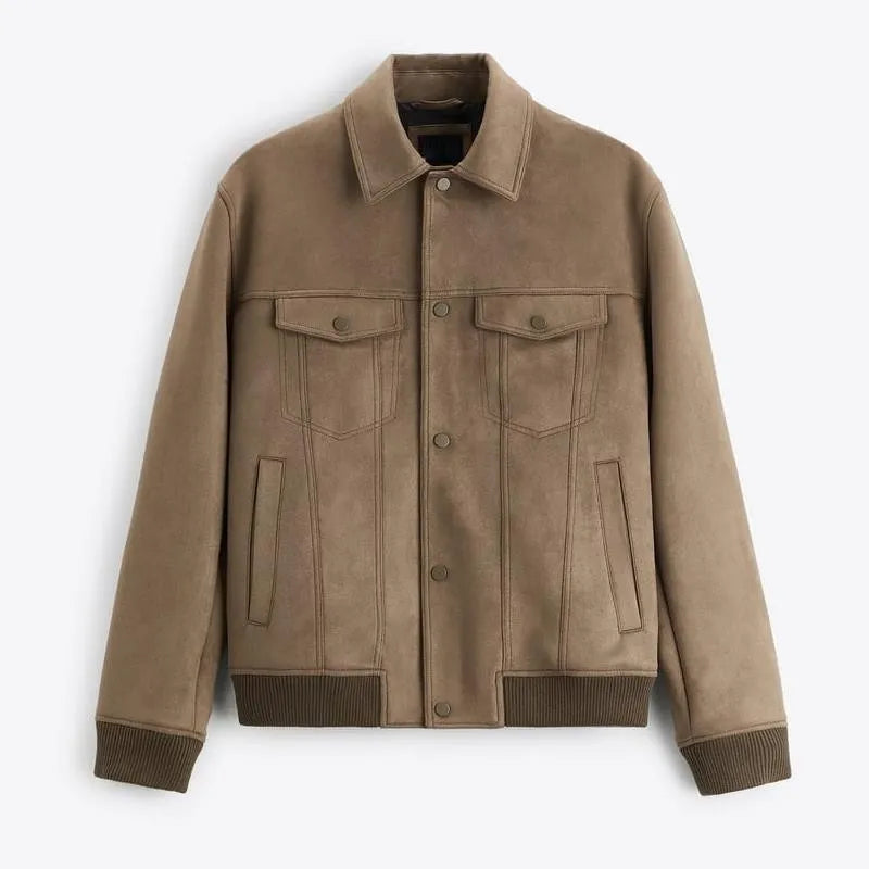 British-style suede velvet commuter jacket coat in light gray and mink colour options