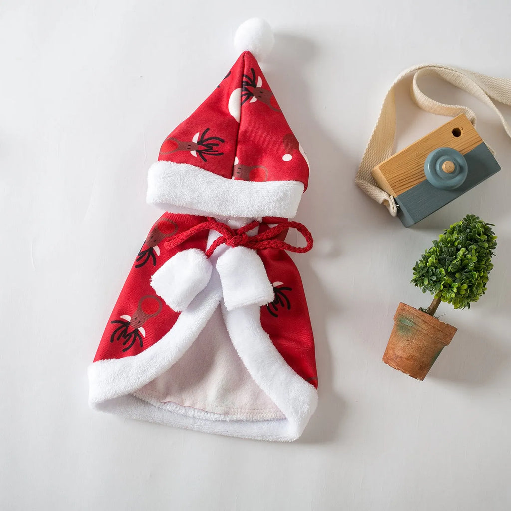 Red Riding Hood cape costume for cats in seasonal red or green colours with size options