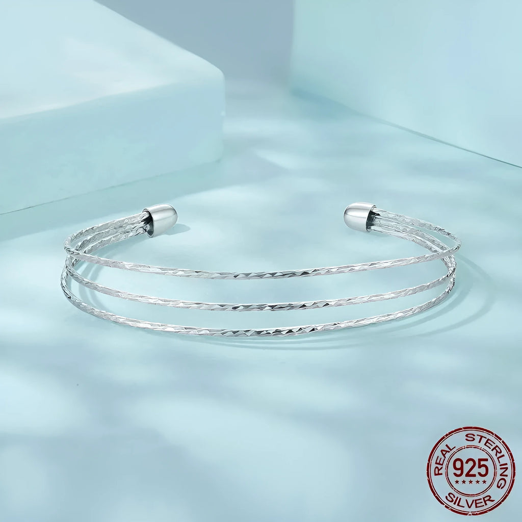 Simple multi-layer bracelet S925 sterling silver open-ended adjustable silver colour SCB273