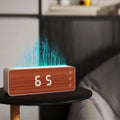 White ABS flame humidifier with wood grain panel, clock and humidity display, 280 x 85 x 95 mm