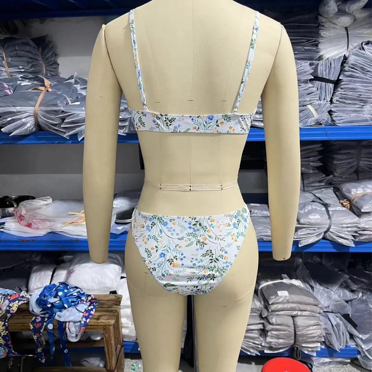 Women's floral print banded bikini swimsuit set in breathable polyester fabric