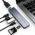 Aluminium USB C hub adapter with SD card reader, HDMI, Thunderbolt 3 and USB 3.0 ports