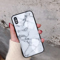 Marble glass phone case with TPU bumper for iPhone 6 to XS Max, Beige colour option