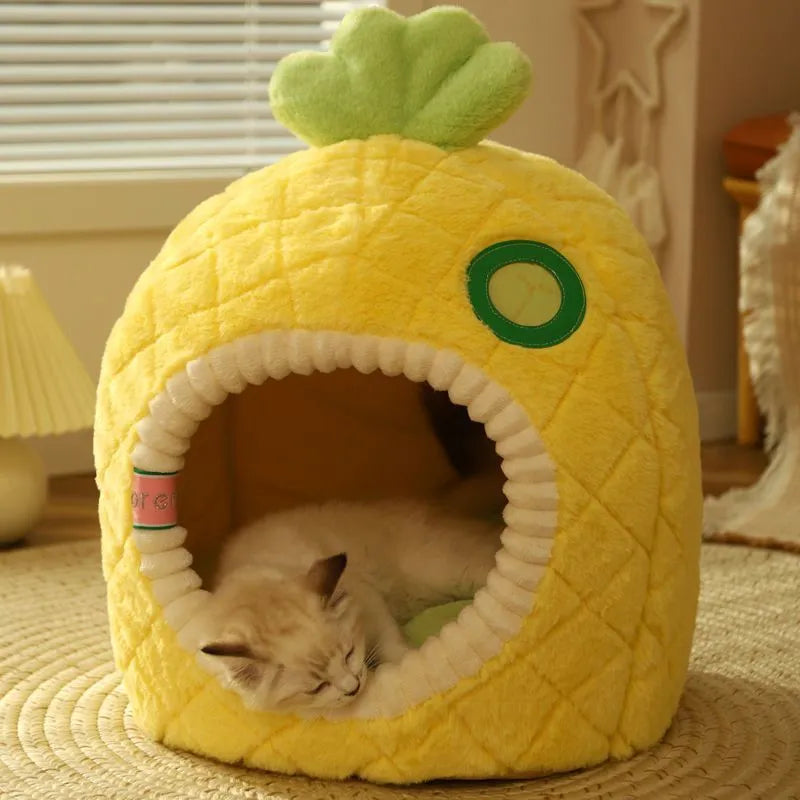 Winter warm tent pet closed nest in pineapple style for small cats under 4kg