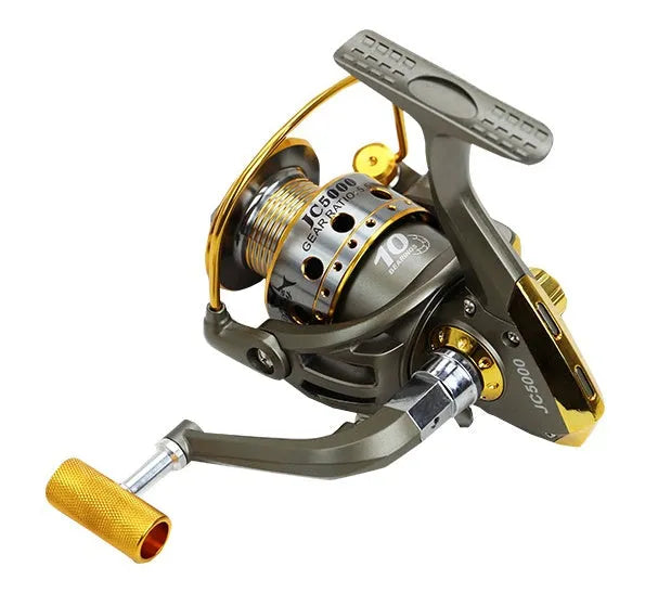 10-axis metal head spinning reel with folding rocker arm and aluminium handle