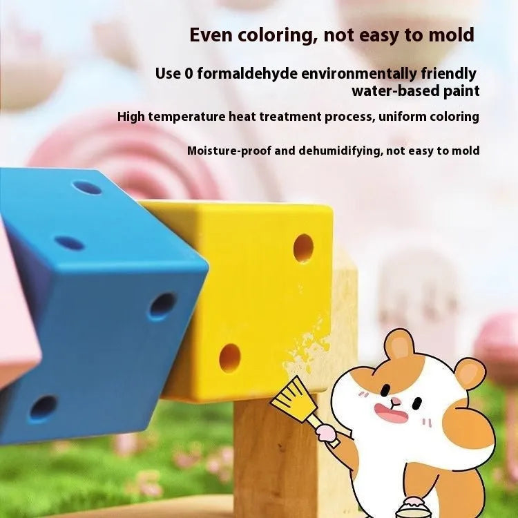 Natural wood cube toy for hamsters and small pets, 14x7x6cm, random colour