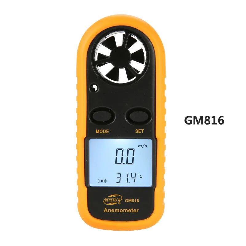 Biaozhi orange digital handheld anemometer showing wind speed display