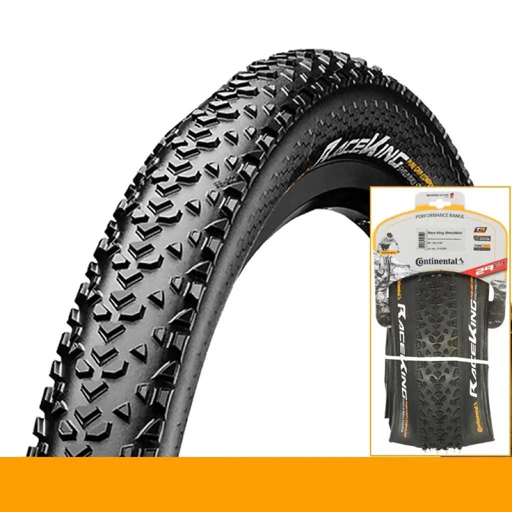 Mountain bike folding tyre shown in yellow and white, next to size options 26, 27.5 and 29 inches.
