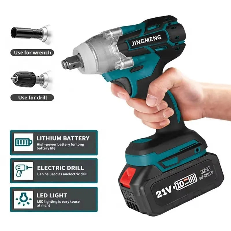 21V brushless electric impact wrench with lithium battery and 12.4mm metal chuck
