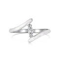 Silver ring for women with symmetrical white geometric design, platinum finish, sizes 5 to 9
