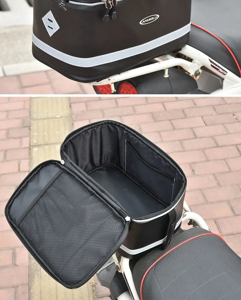 Black waterproof 12L PU leather backseat bicycle rack bag for electric cars